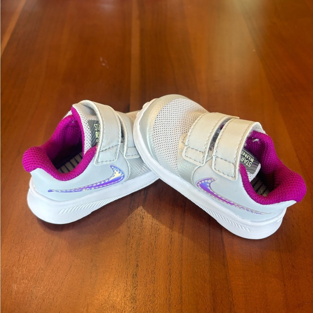 Nike Baby/Walker Shoes White with Purple Lining and Iridescent Swoosh